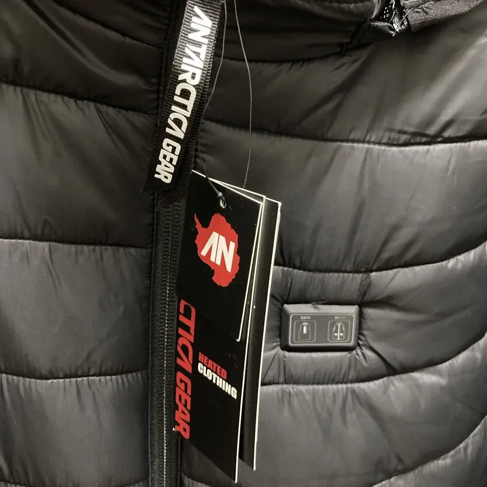 Antarctica Gear Heated Puffer Jacket Black Hood Men Size Large w Battery 16000